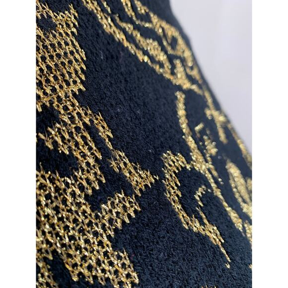 Vintage 90s Black Gold Sweater Winter Grunge CottageCore WhimsyGoth ShabbyChic - Picture 9 of 11